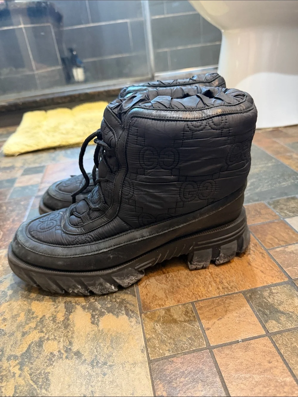 Quilted Black Platform Gucci / North Face Lace-Up Boots